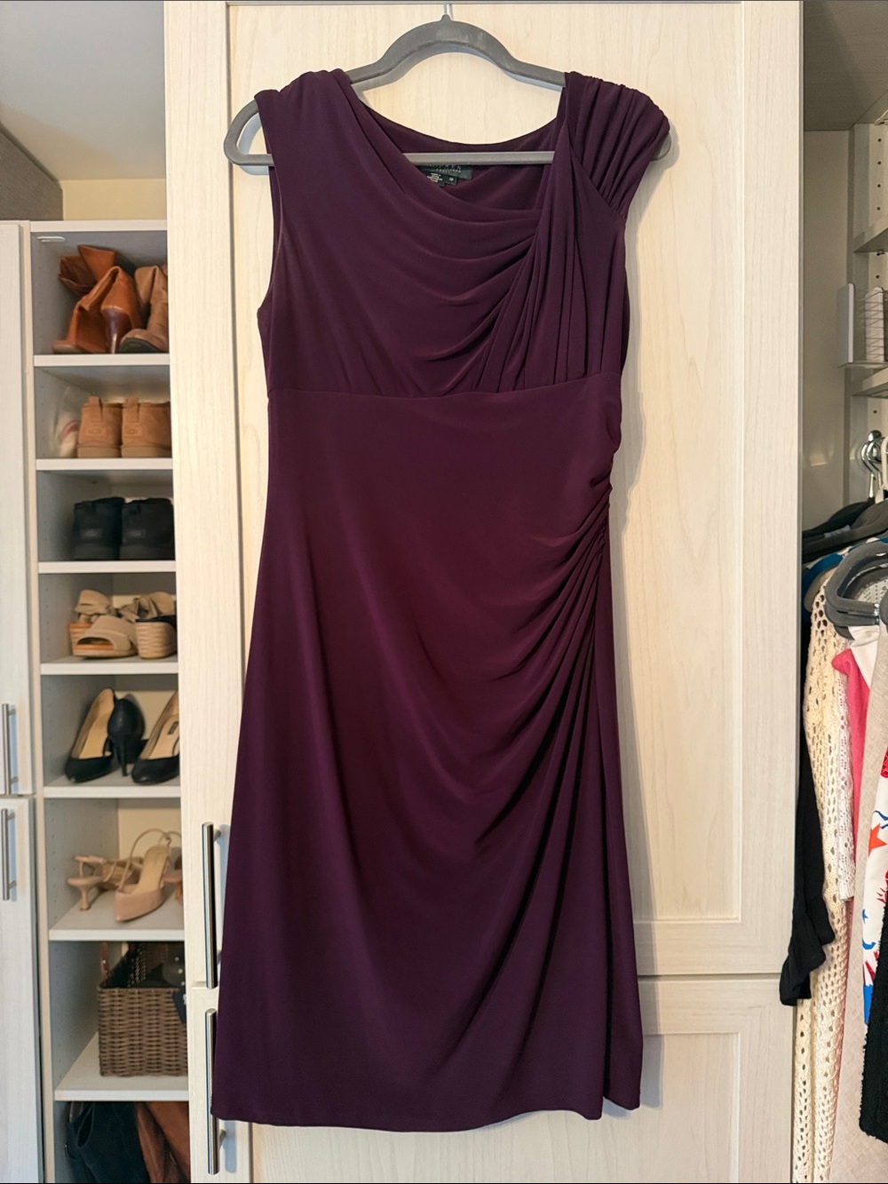 Lauren Ralph Lauren Draped Sleeveless Midi Dress in Plum